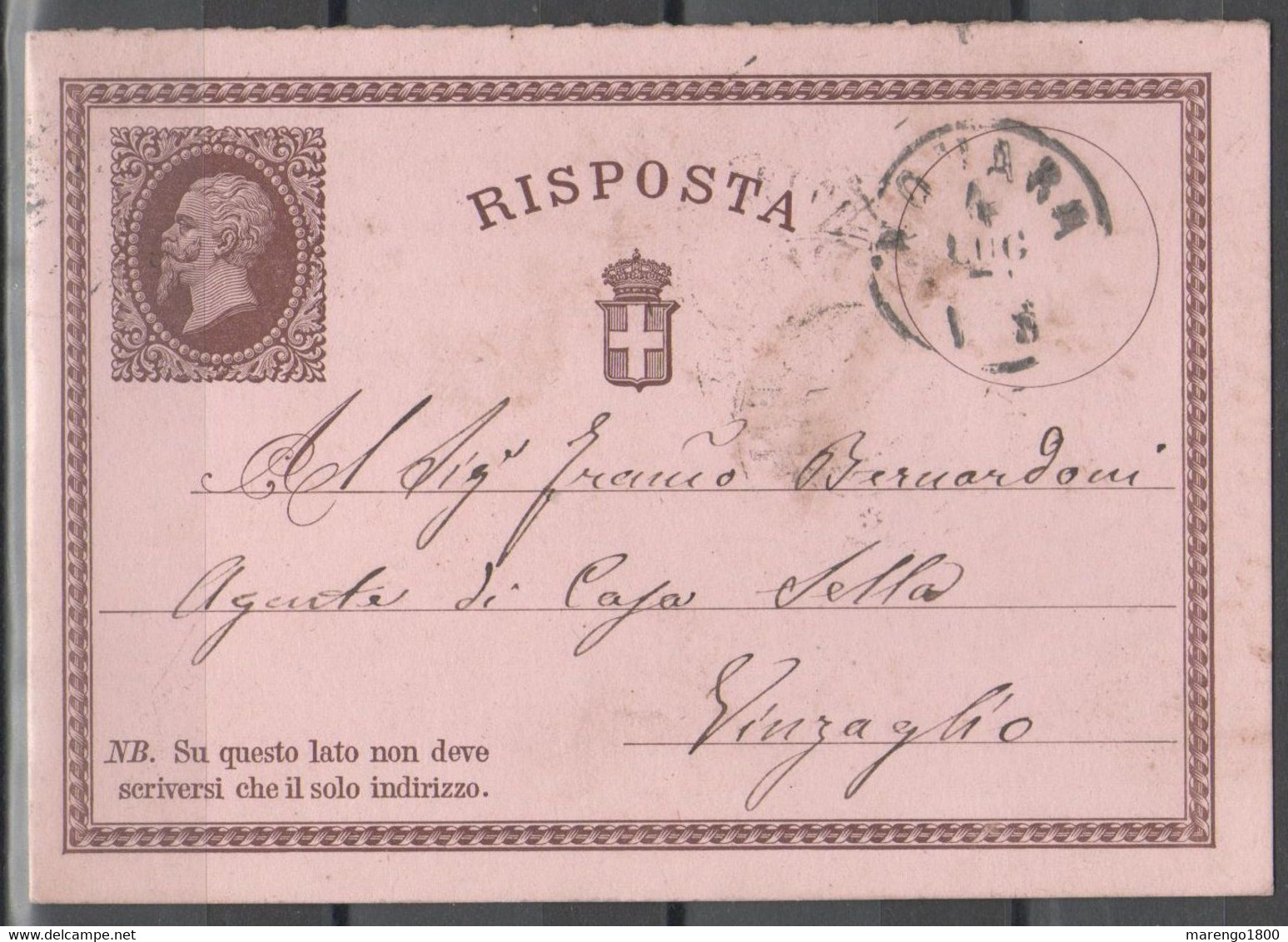 ITALIA 1874 - Cartolina Di Risposta Da Novara A Mosso S. Maria - Ganzsachen