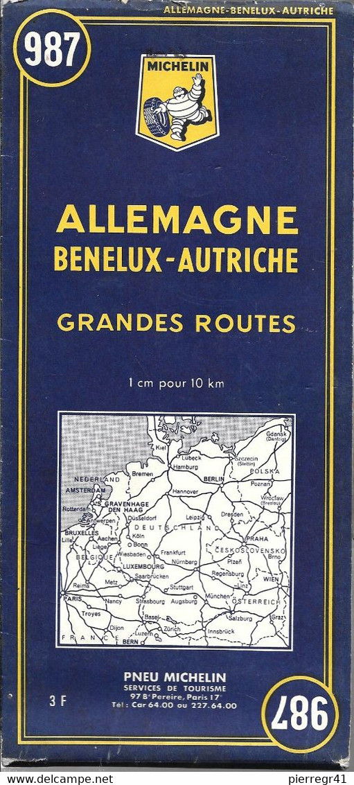 CARTE-ROUTIERE-MICHELIN-N°987-1965-2-ALLEMAGNE-BENELUX-AUTRICHE-GD-ROUTES-Imp Dechaux--Pas De Plis Déchirés-TBE - Cartes Routières