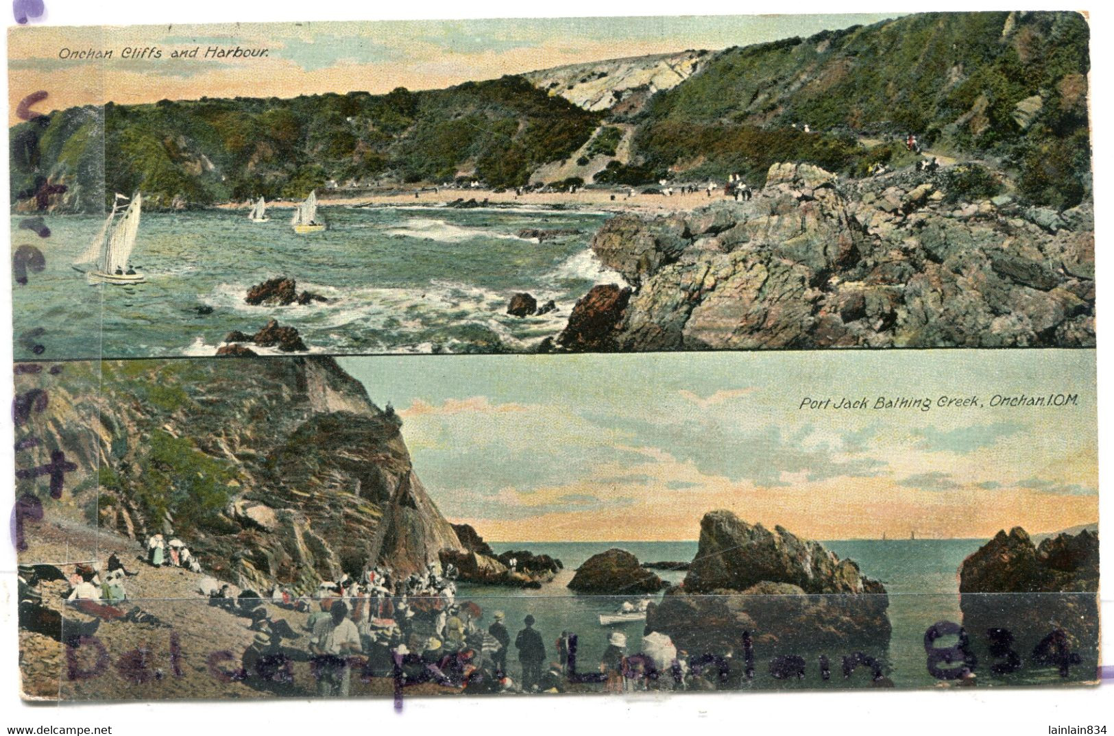 -   ONCHAM - Cliffs And Harbour, Multi Vues Splendide,  Port Jack, Bathing Creek, écrite,  1909, TBE, Scans. - Isle Of Man