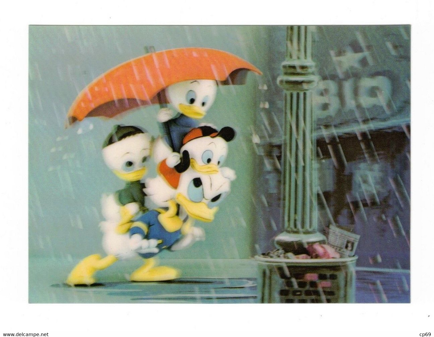 Carte 2D Walt Disney Company Donald Duck Canard Anatra Riri Fifi Loulou Parapluie Umbrella Donald In The Rain PK-336 - Altri & Non Classificati