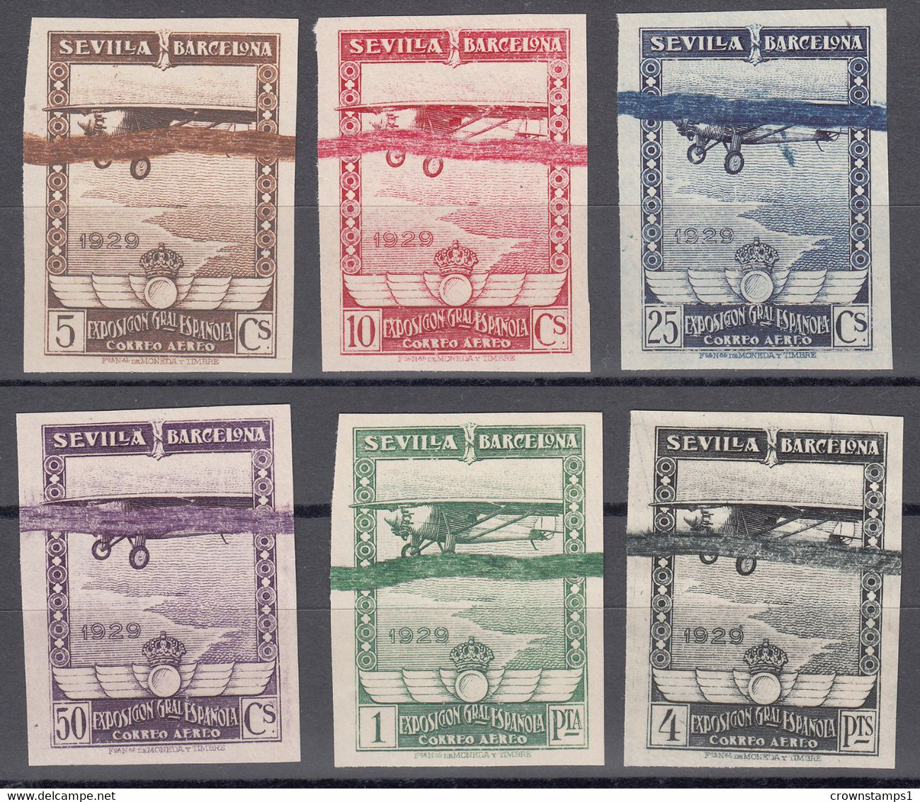 1929 SPAIN SEVILLE & BARCELONA EXPO IMPERF PROOFS (ED.448PR-453PR) MNG - Probe- Und Nachdrucke