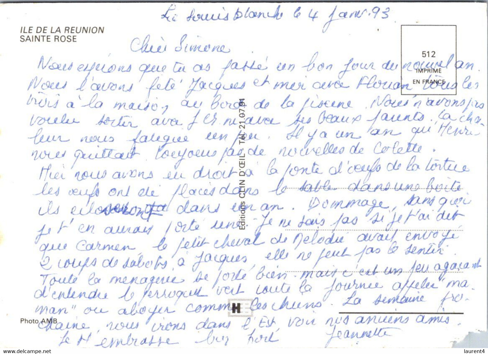 (3 L  28) France - Ile De La Réunion (posted 1993 / Bottom Left Missing) - Réunion