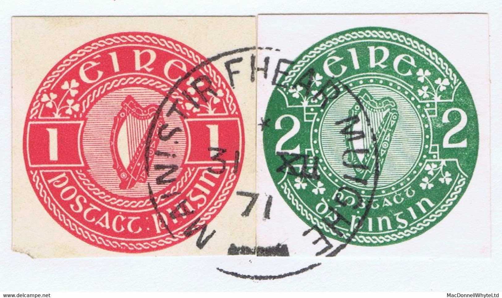 Ireland Postcard Cut-outs 1971 Last Day Of Use Cover With 1d Red And 2d Green - Postwaardestukken