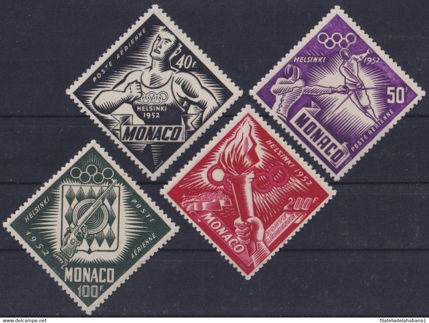 F-EX36977 MONACO 1952 MNH HELSINKI FINLAND OLYMPIC GAMES AIR MAIL SET ATHLETISM FENCING. - Verano 1952: Helsinki