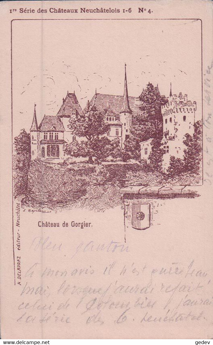 Château De Gorgier Et Armoirie, Série Châteaux Neuchâtelois, Litho (10004) - Gorgier