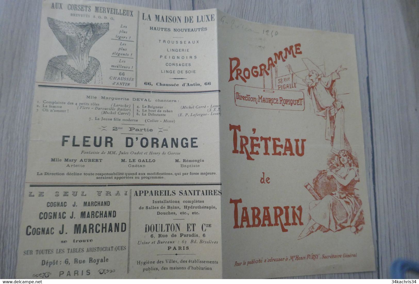 Programme Tréteau De Tabarin 58 Rue Pigalle M.Ropiquet - Programma's