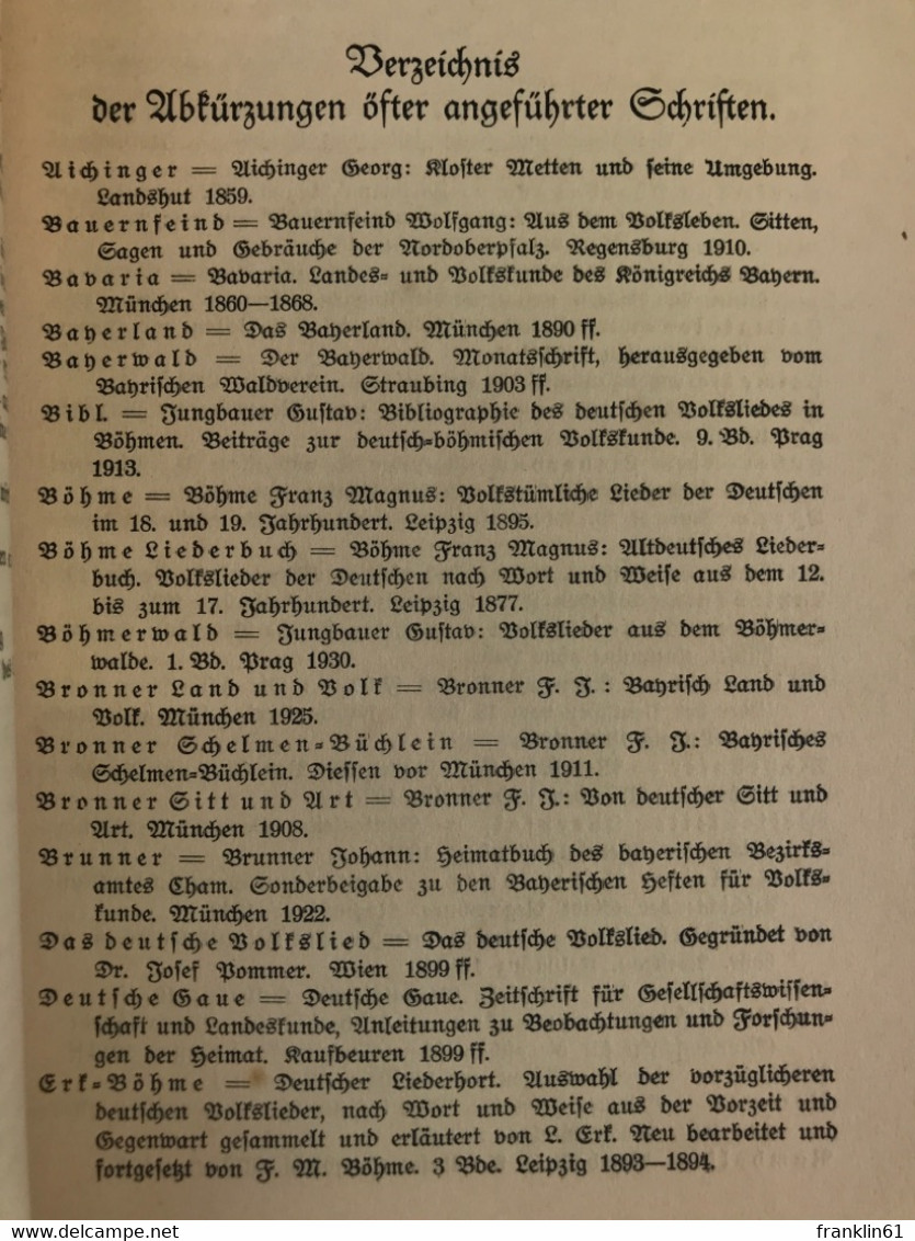 Bibliographie Des Volksliedes Im Nordöstlichen Altbayern. - Muziek