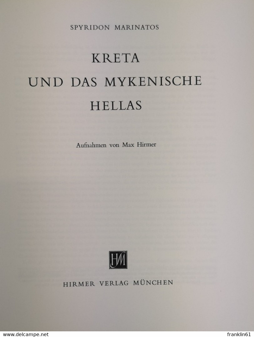 Kreta Und Das Mykenische Hellas. Aufnahmen Von Max Hirmer. - Archäologie