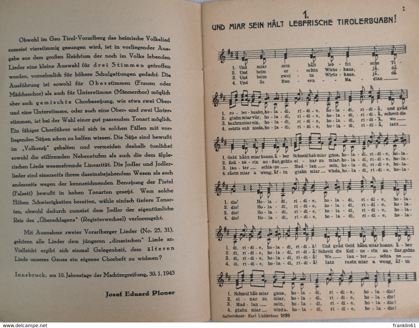 Tirol-Vorarlberg. Chorbuch Für Drei Gleiche Oder Gemischte Stimmen. - Música