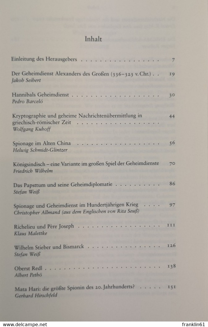 Geheimdienste In Der Weltgeschichte. Spionage Und Verdeckte Aktionen Von Der Antike Bis Zur Gegenwart. - Política Contemporánea