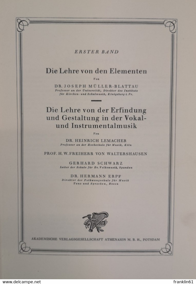 Hohe Schule Der Musik. Handbuch Der Gesamten Musikpraxis. Band I. Bis Band IV..  Komplett. - Musique