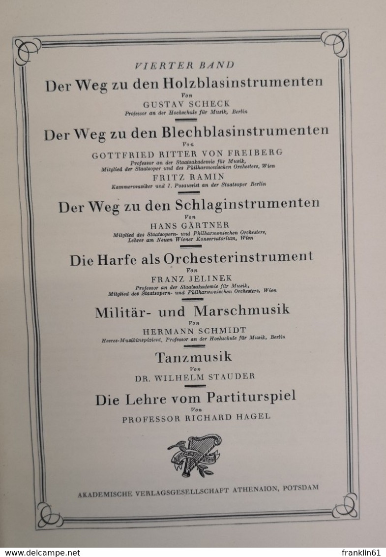 Hohe Schule der Musik. Handbuch der gesamten Musikpraxis. Band I. bis Band IV..  Komplett.