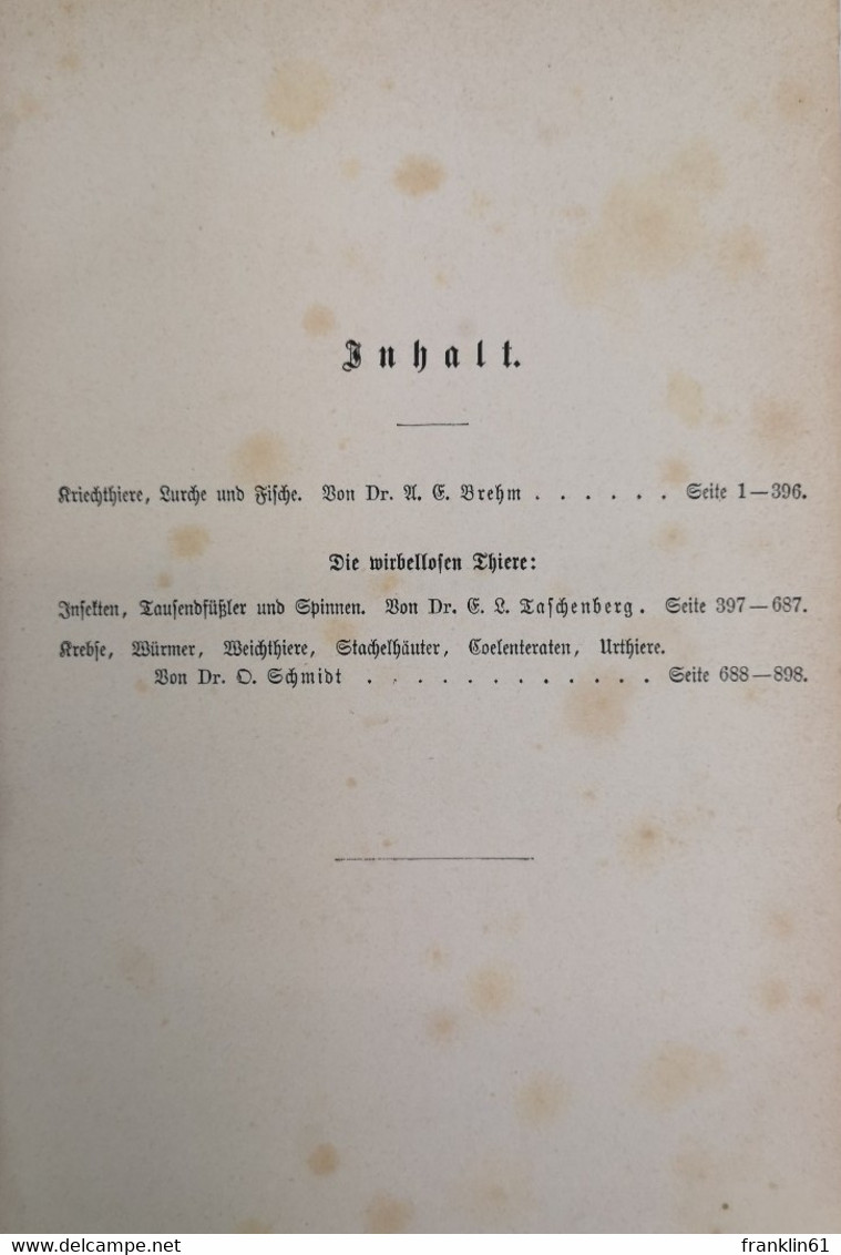 Brehm's Illustrirtes Thierleben. Für Volk Und Schule. Dritter Band. Niedere Thiere. - Lexicons