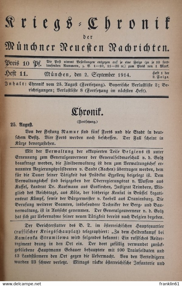 Kriegs-Chronik Der Münchner Neuesten Nachrichten. 2. Folge: Heft 11-20. - 5. Wereldoorlogen