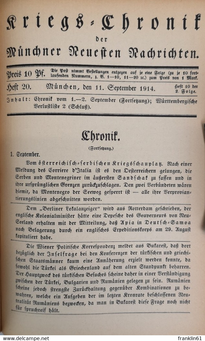 Kriegs-Chronik Der Münchner Neuesten Nachrichten. 2. Folge: Heft 11-20. - 5. Zeit Der Weltkriege