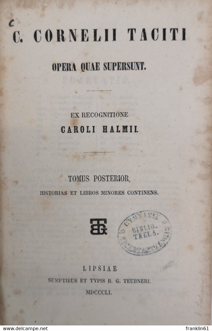 C. Cornelii Taciti. Opera Quae Supersunt. - Philosophie