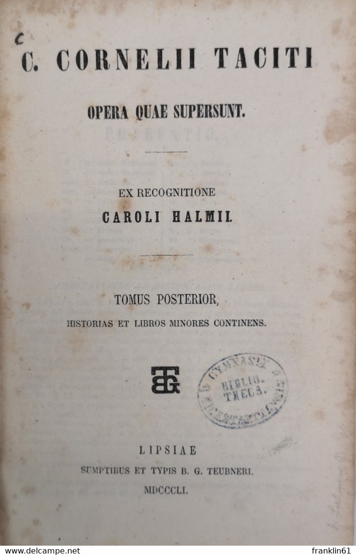C. Cornelii Taciti. Opera Quae Supersunt. - Filosofía
