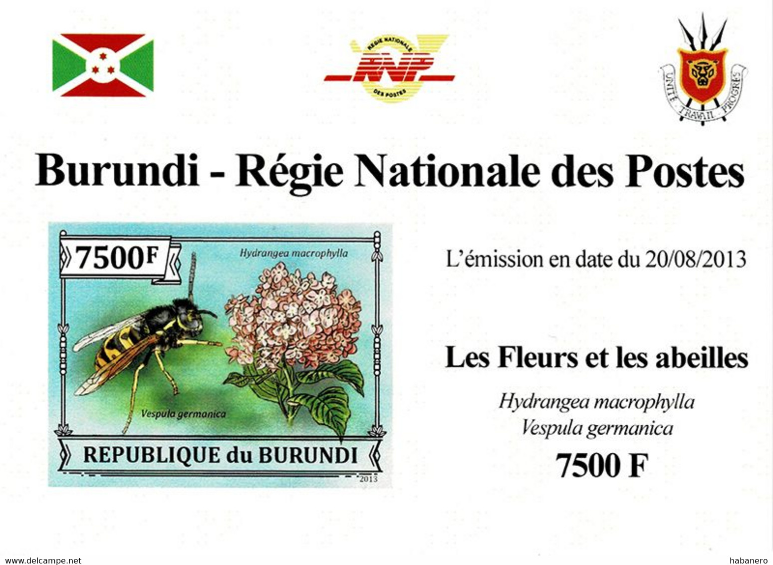 BURUNDI 2013 Mi 3292B EUROPEAN WASP MINT IMPERFORATED MINIATURE SHEET ** - Blocs-feuillets