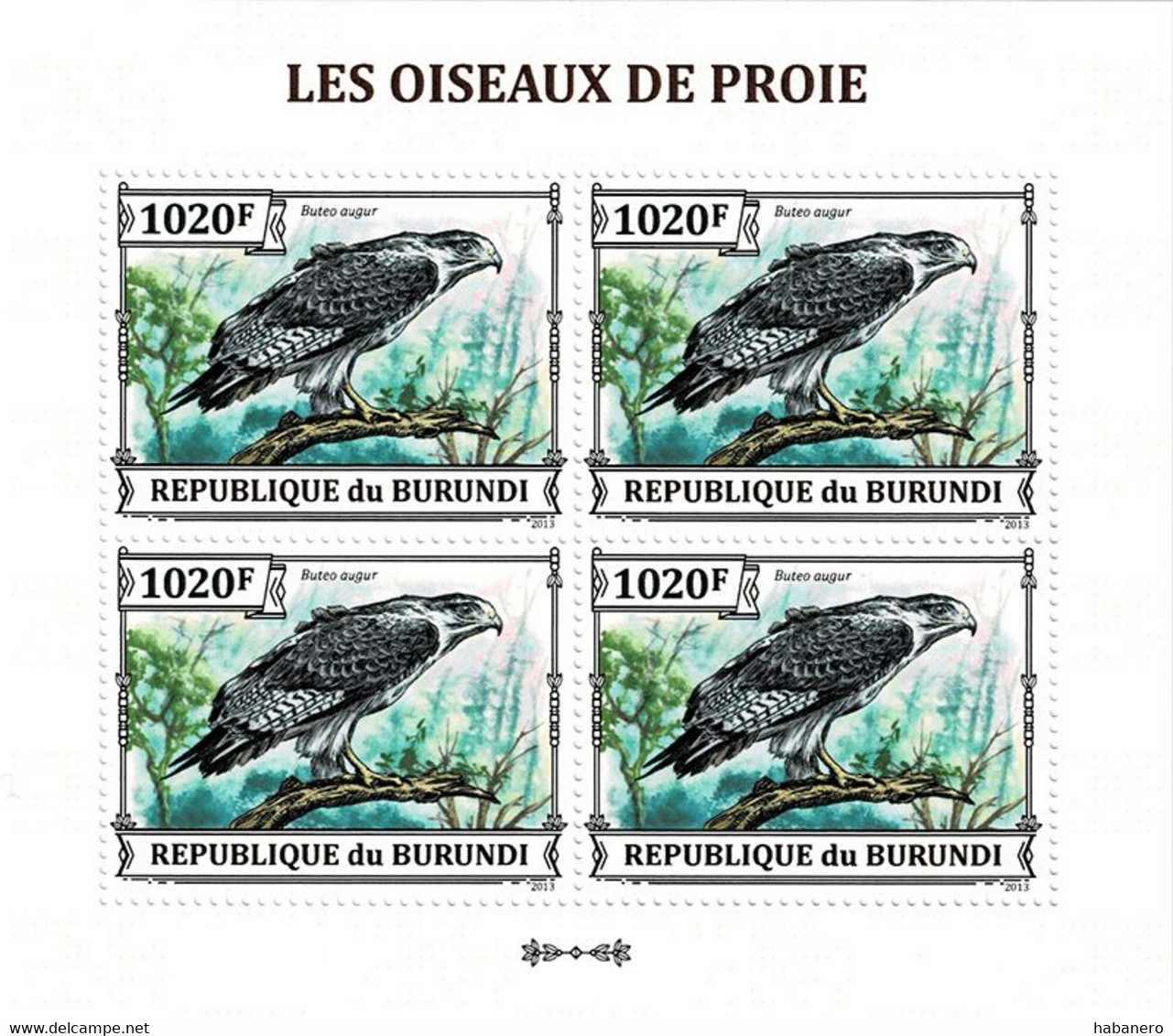 BURUNDI 2013 Mi 3243A KLB BIRDS OF PREY AUGUR BUZZARD MINT MINIATURE SHEET ** - Blocks & Sheetlets