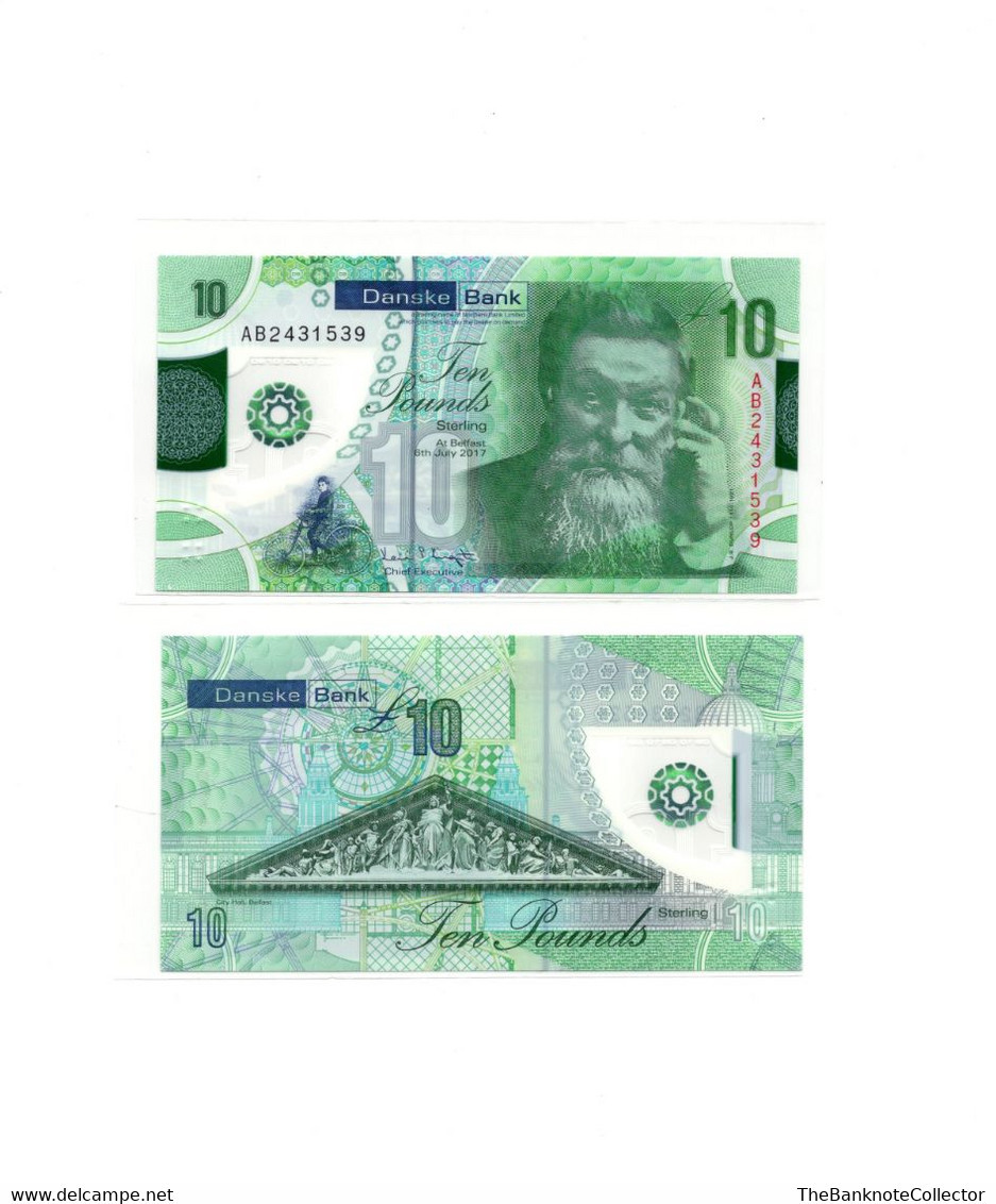 Northern Ireland 10 Pounds Danke Bank Polymer Issue P-214 Prefix AB UNC - Ireland