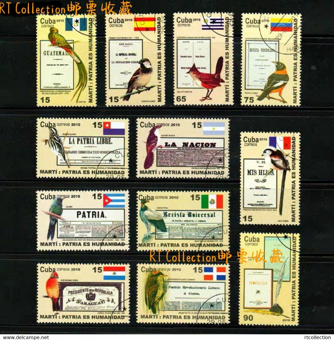 Cuba 2010 Birds Flags The Writings Of Jose Marti Art Animals Birds Fauna Nature Bird Animal Flag Stamps USED - Oblitérés