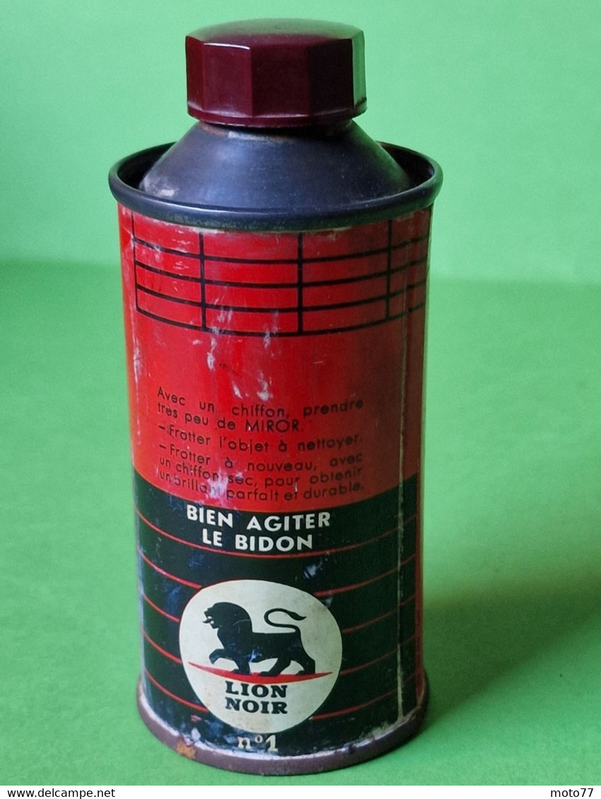 BOITE Métal Vide - MIROR Lion Noir - Produit Entretien Métaux - Bouchon Bakélite - Etiquette Prix Goulet Turpin -1960 - Boîtes