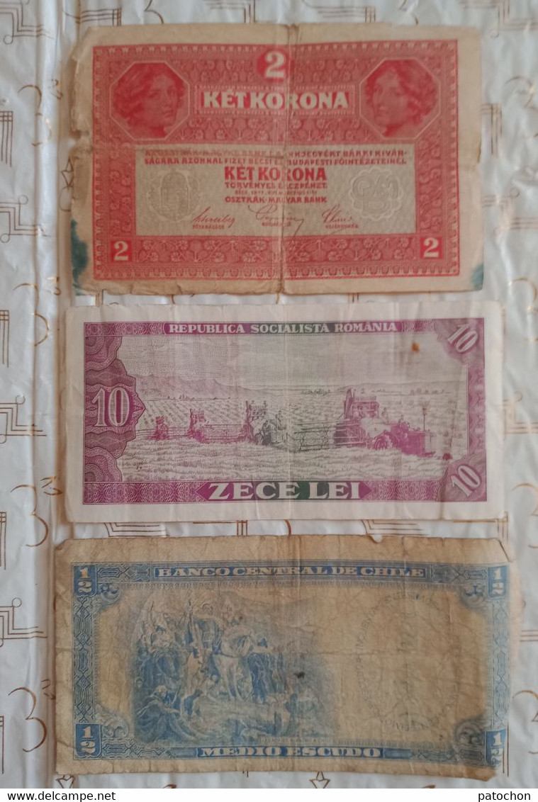 3 Billets 2 Kronen Autriche 1/2 Escudo Chile 10 Lei Romania - Mezclas - Billetes