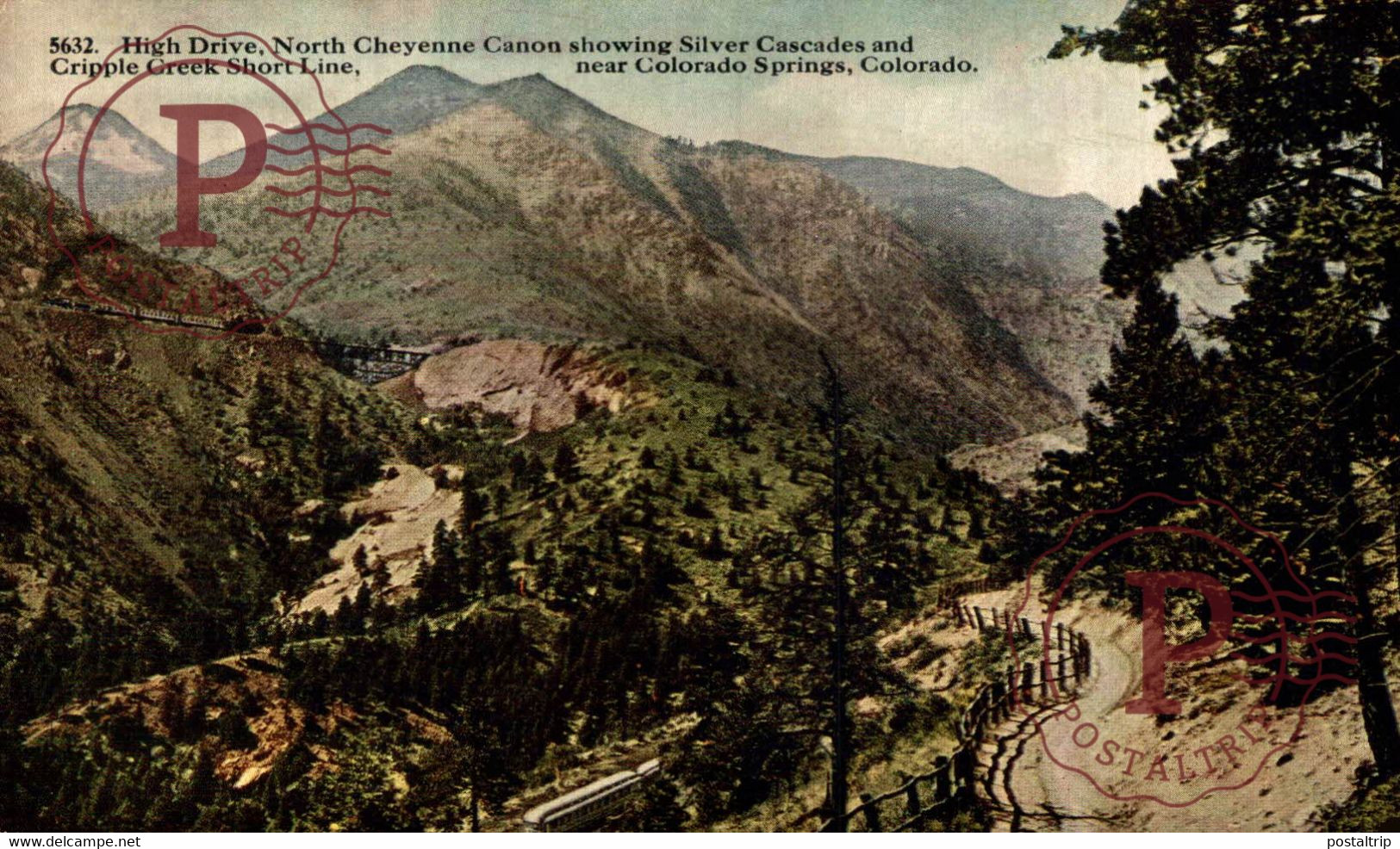 USA. HIGH DRIVE, NORTH CHEYENNE CANON SHOWING SILVER CASCADES AND CRIPPLE CREEK SHORT LINE, COLORADO - Colorado Springs