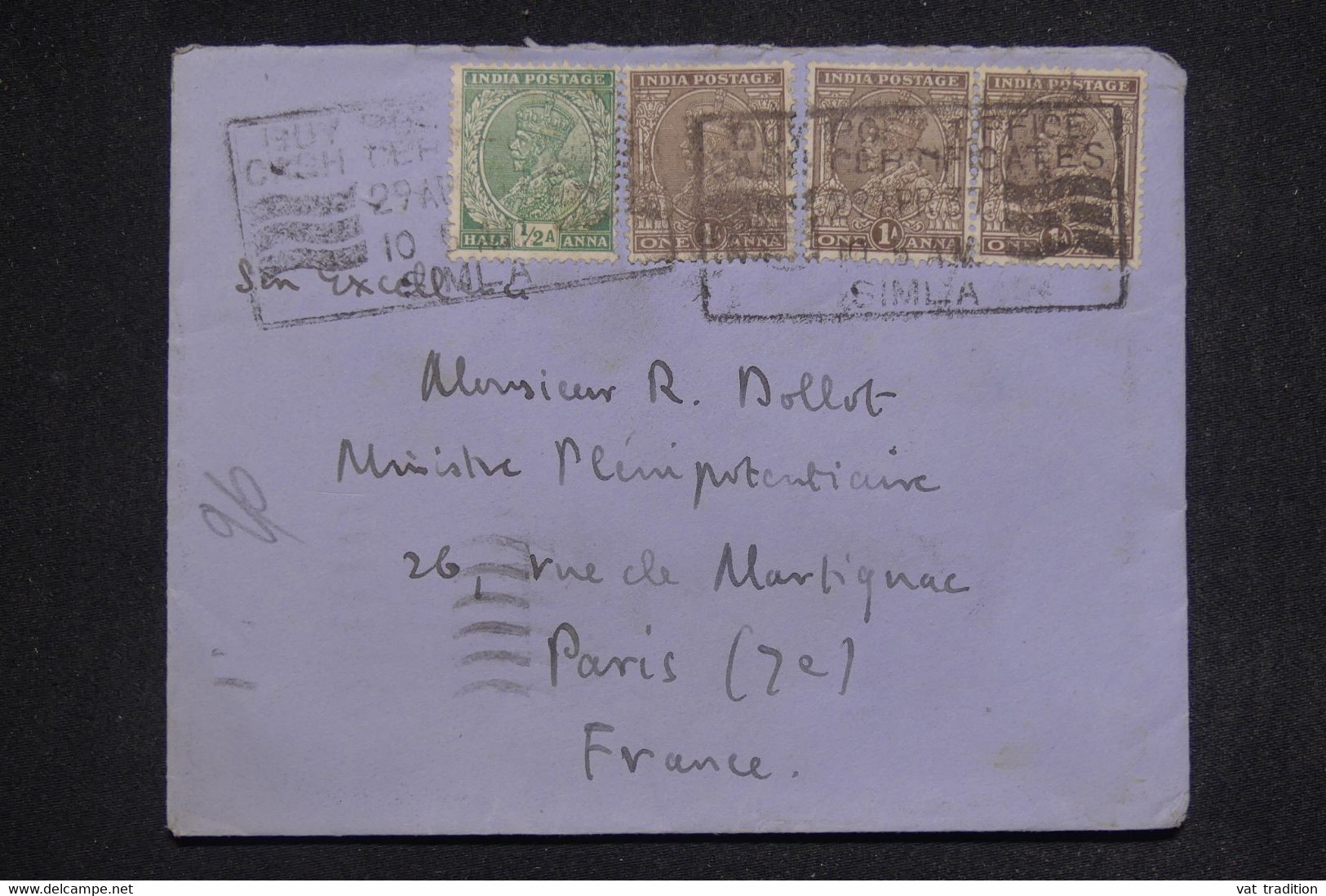 INDES ANGLAISES  - Enveloppe De Simla Pour Paris En 1937 - L 133250 - 1936-47 Koning George VI