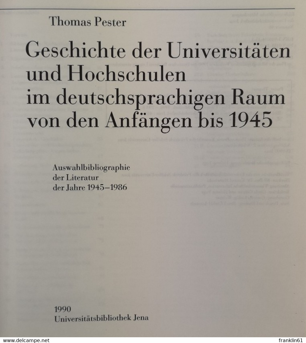 Geschichte Der Universitäten Und Hochschulen Im Deutschsprachigen Raum Von Den Anfängen Bis 1945. - Léxicos