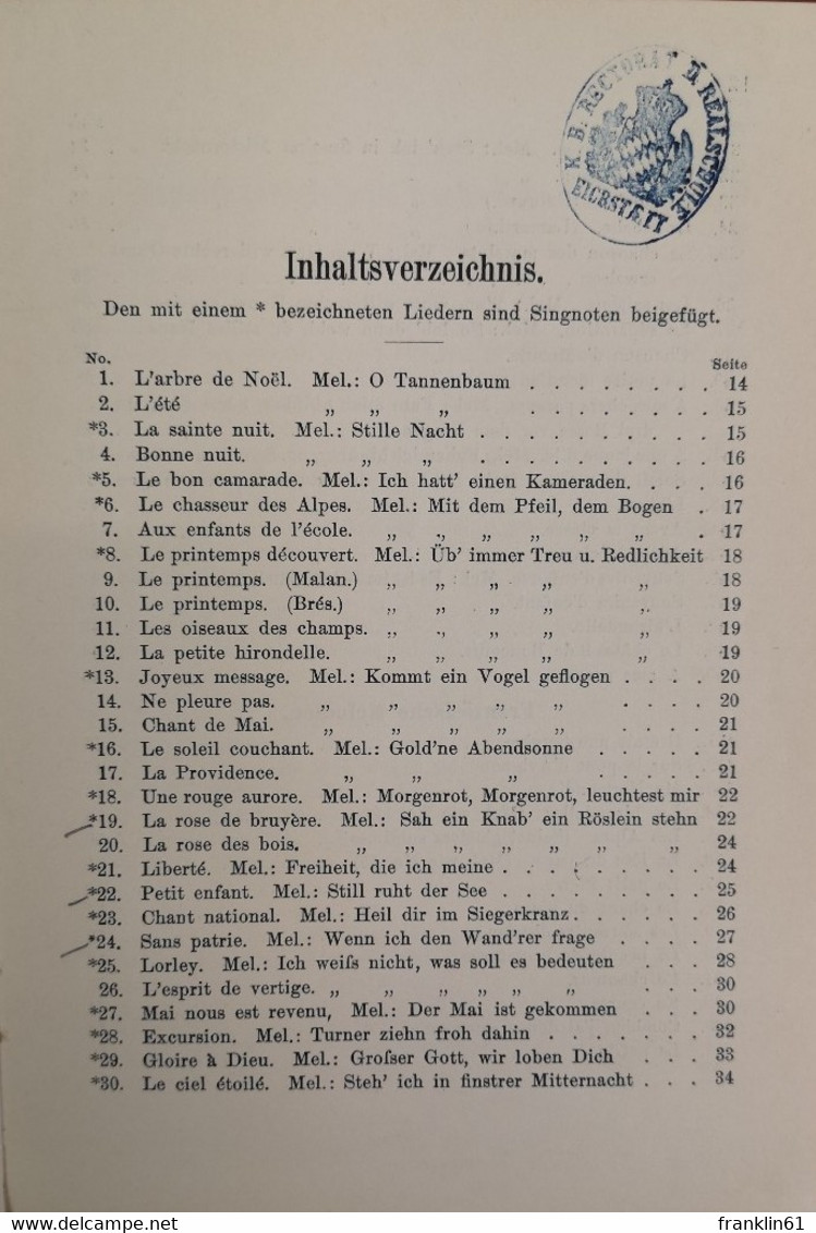 Französische Und Englische Lieder Sowie Übersetzungen Deutscher Lieder Nach Bekannten Deutschen Melodien Zu Si - Musik