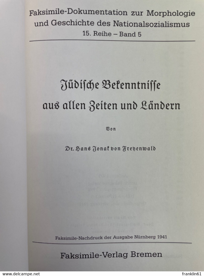 Jüdische Bekenntnisse Aus Allen Zeiten Und Ländern. - Jodendom