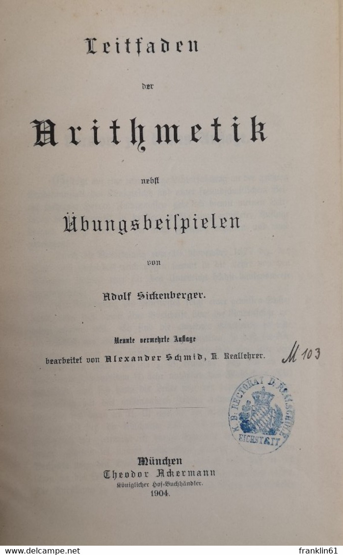 Leitfaden Der Arithmetik Nebst Übungsbeispielen. - School Books