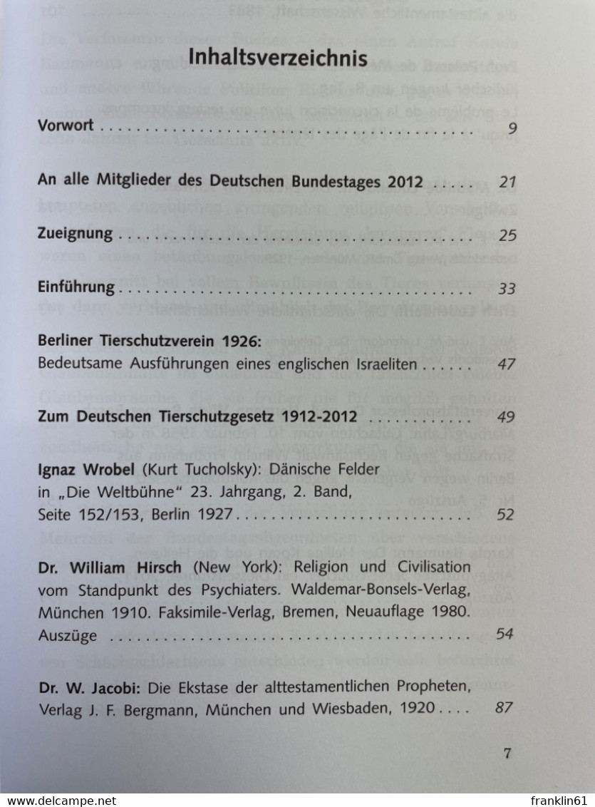 Erleuchtung Und Wahnsinn : Ein Beitrag Zum Tierschutz : Wissenschaftliche Sammlung Historischer Und Aktueller - Judaísmo