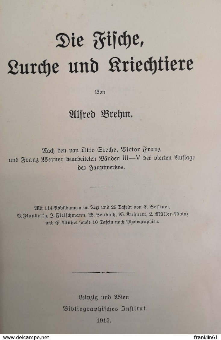 Brehms Tierleben. Kleine Ausgabe Für Volk Und Schule. Zweiter Band: Die Fische, Lurche Und Kriechtiere. - Lessico