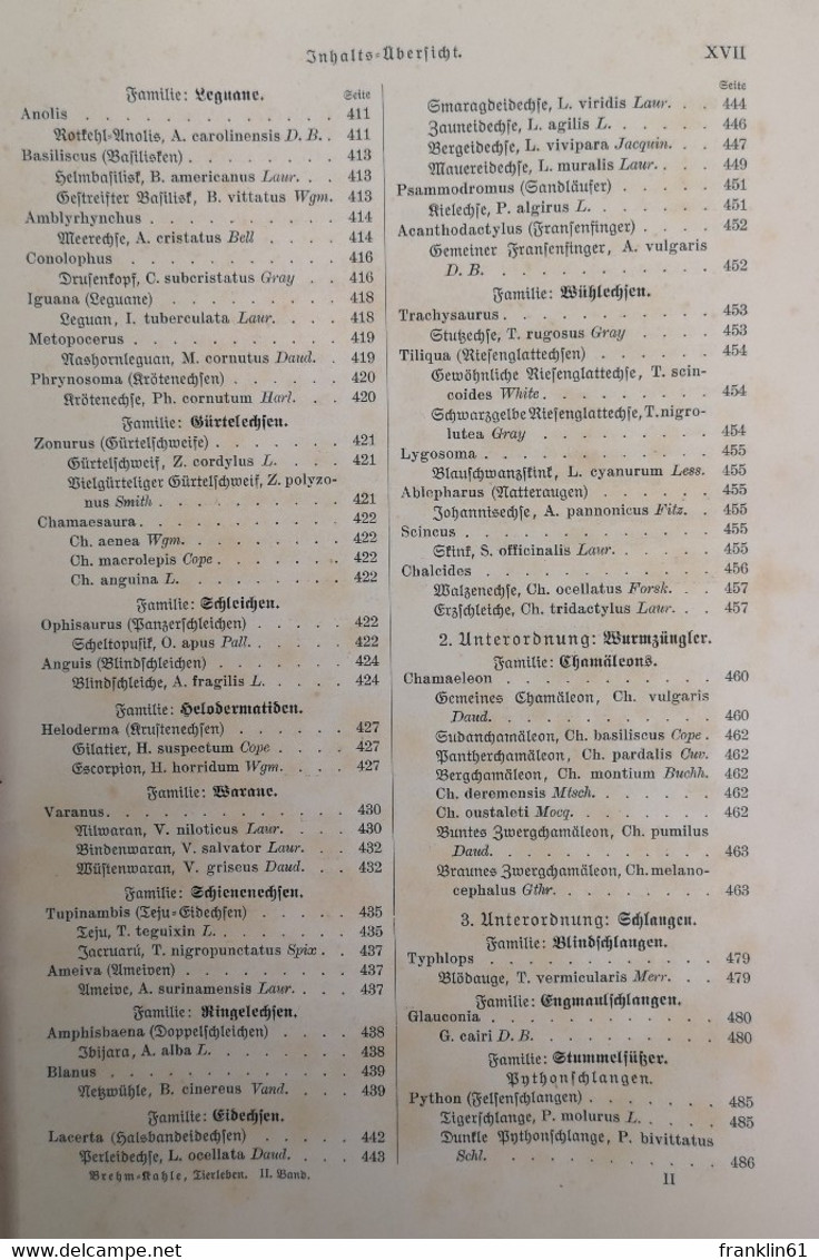 Brehms Tierleben. Kleine Ausgabe Für Volk Und Schule. Zweiter Band: Die Fische, Lurche Und Kriechtiere. - Lexiques