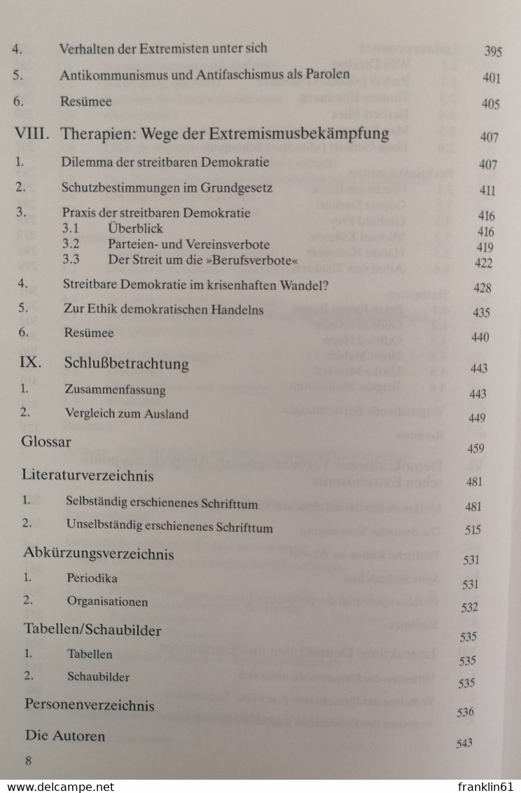 Politischer Extremismus In Der Bundesrepublik Deutschland. - Politique Contemporaine