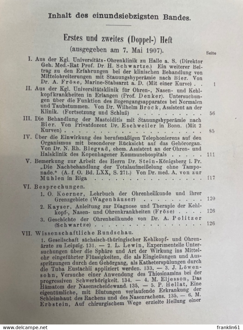 Archiv Für Ohrenheilkunde - 71. Band. - Health & Medecine