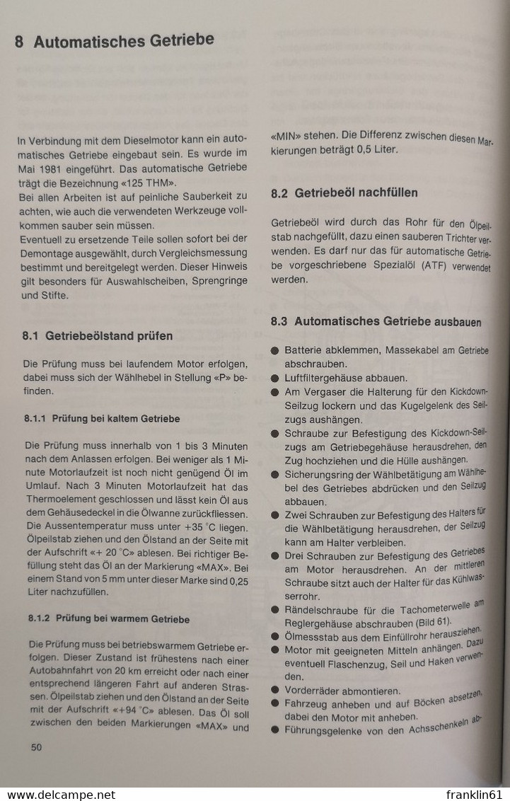 Reparaturanleitung 898/899. Opel Kadett E, Diesel - Technical