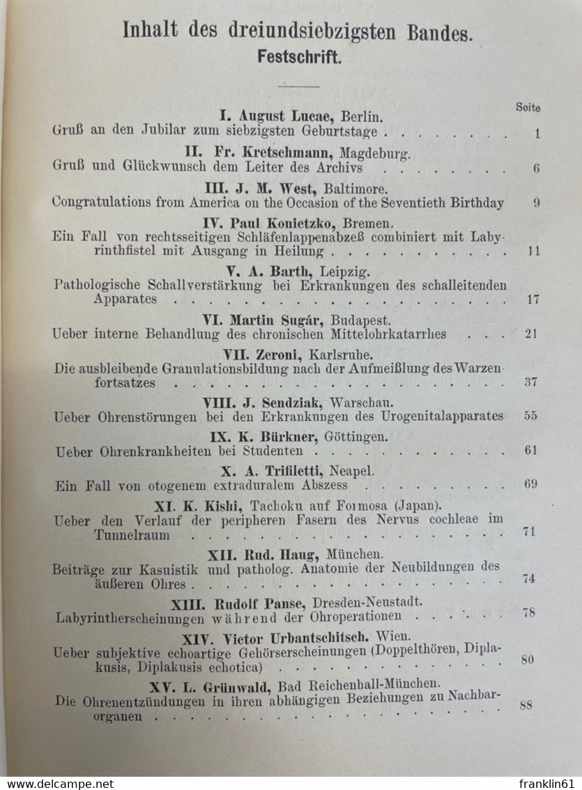 Archiv Für Ohrenheilkunde - 73. Band. - Health & Medecine