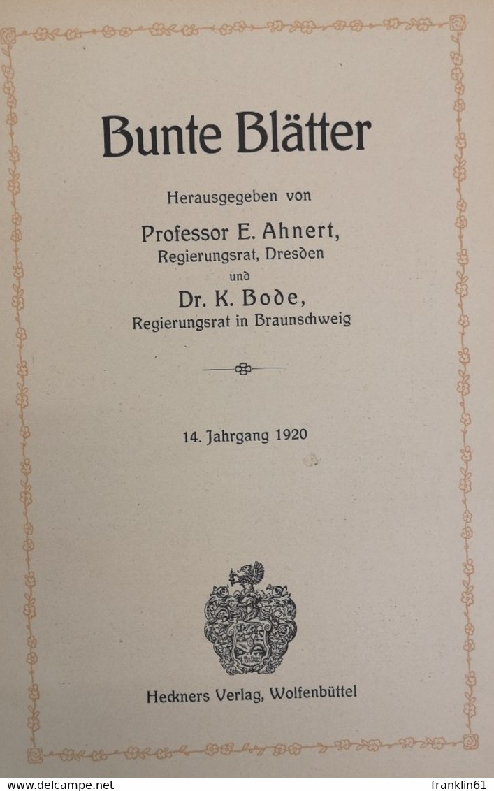 Bunte Blätter. 14.Jahrgang 1920. - Autres & Non Classés