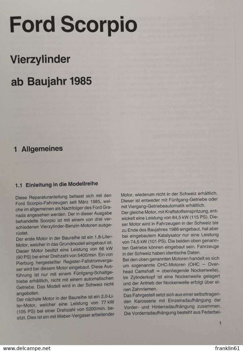 Ford Scorpio. Vierzylinder  Ab Baujahr 1985. - Technique