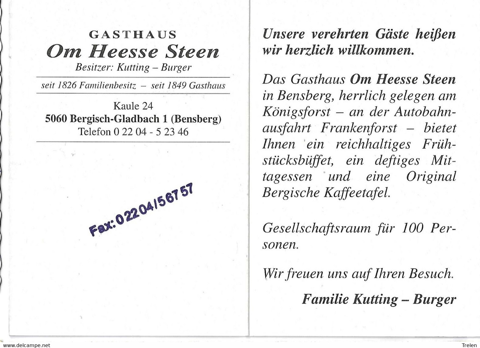 Allemagne, Bergisch-Gladbach, Gasthaus Om Heesse Steen, Bedruckt - Bergisch Gladbach