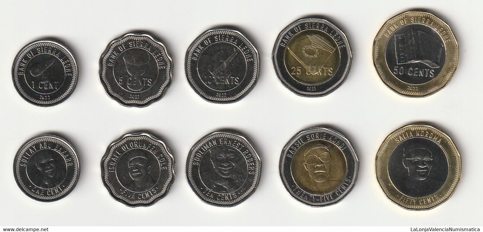 Sierra Leona Leone Set 5 Monedas 1 5 10 25 50 Cents 2022 Km New SC UNC - Sierra Leone