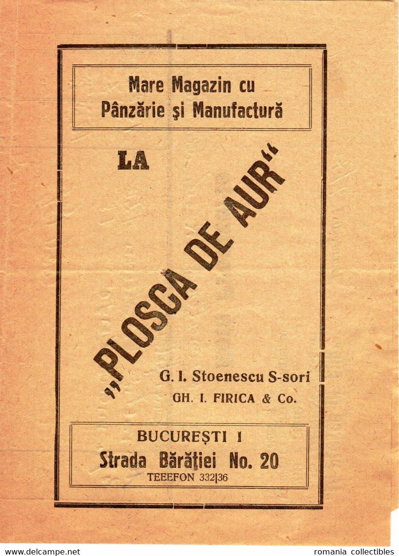 Romania, 1931, Vintage Order Note - "La Plosca De Aur" Storehouse - Fiscali