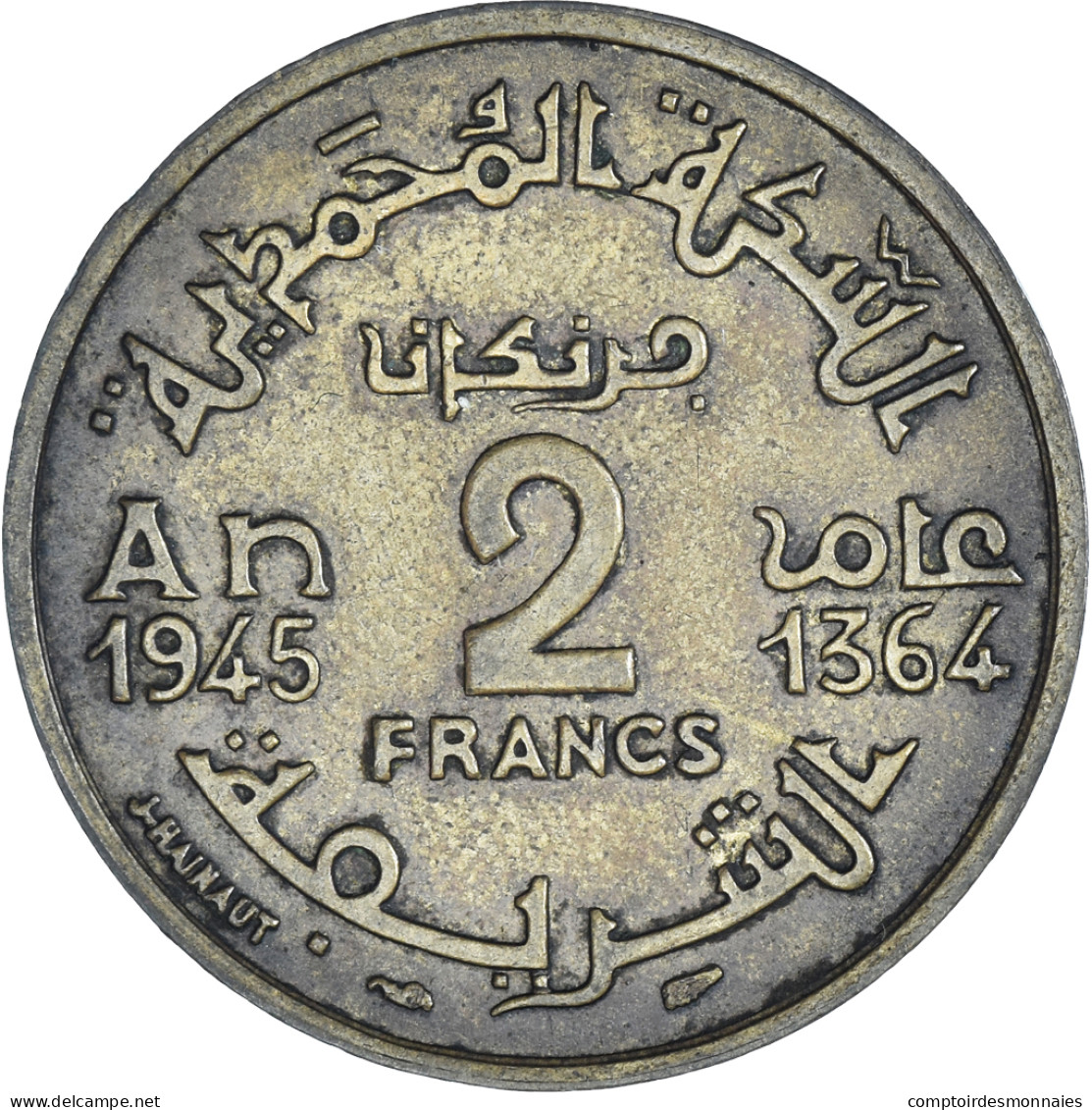 Monnaie, Maroc, Mohammed V, 2 Francs, 1945, Paris, TTB+, Bronze-Aluminium, KM:42 - Madagaskar