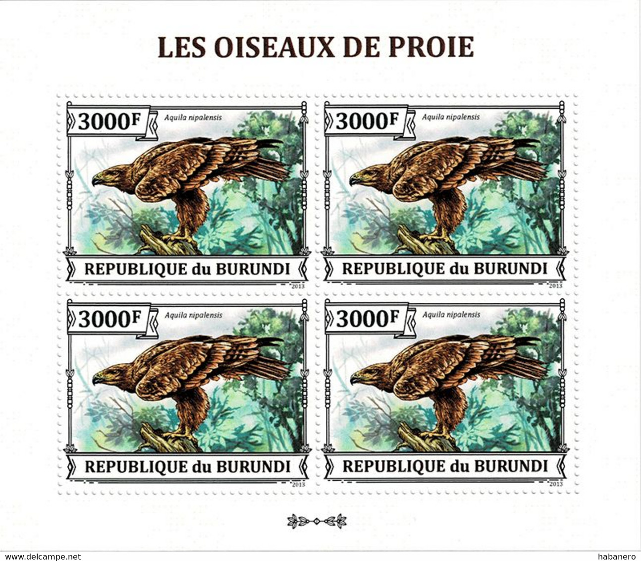 BURUNDI 2013 Mi 3246A KLB BIRDS OF PREY STEPPE EAGLE MINT MINIATURE SHEET ** - Blocks & Sheetlets