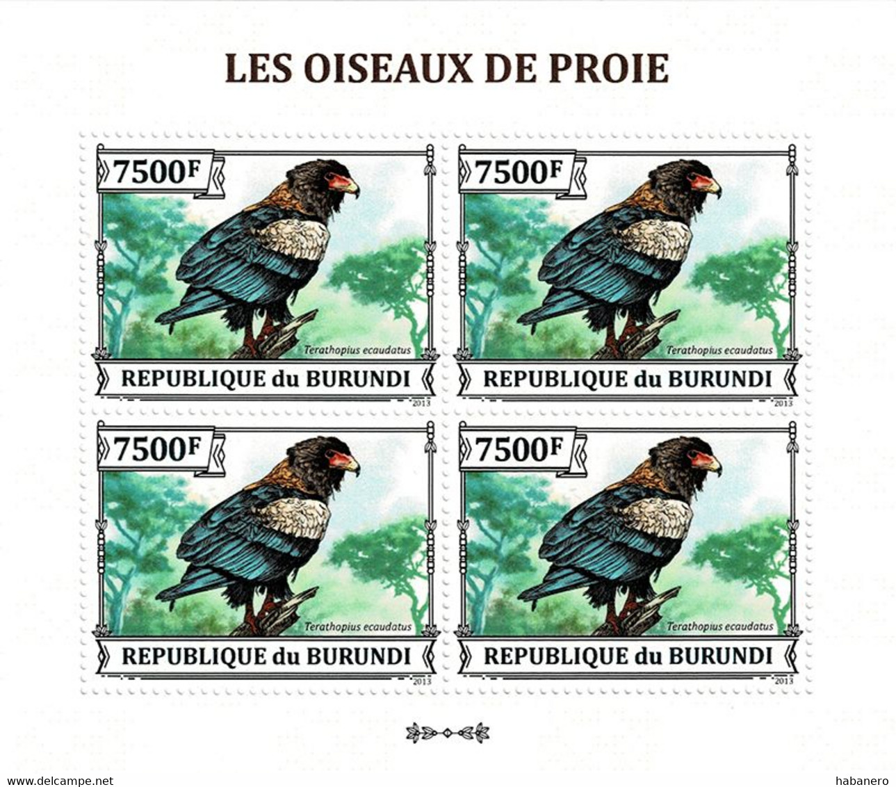 BURUNDI 2013 Mi 3247A KLB BIRDS OF PREY BATELEUR MINT MINIATURE SHEET ** - Blocks & Sheetlets