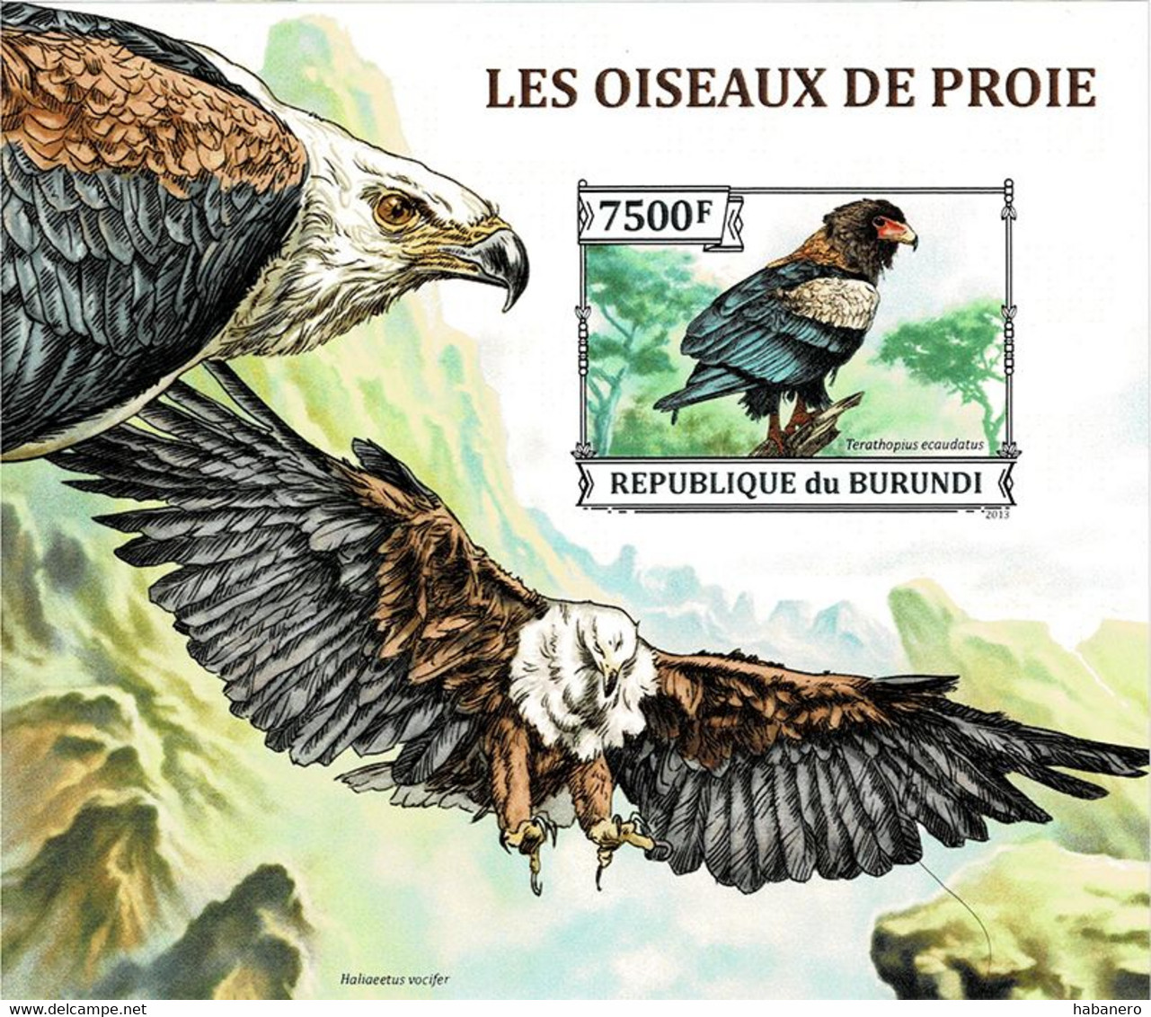 BURUNDI 2013 Mi BL 373B BIRDS OF PREY MINT IMPERFORATED MINIATURE SHEET ** - Blocks & Kleinbögen