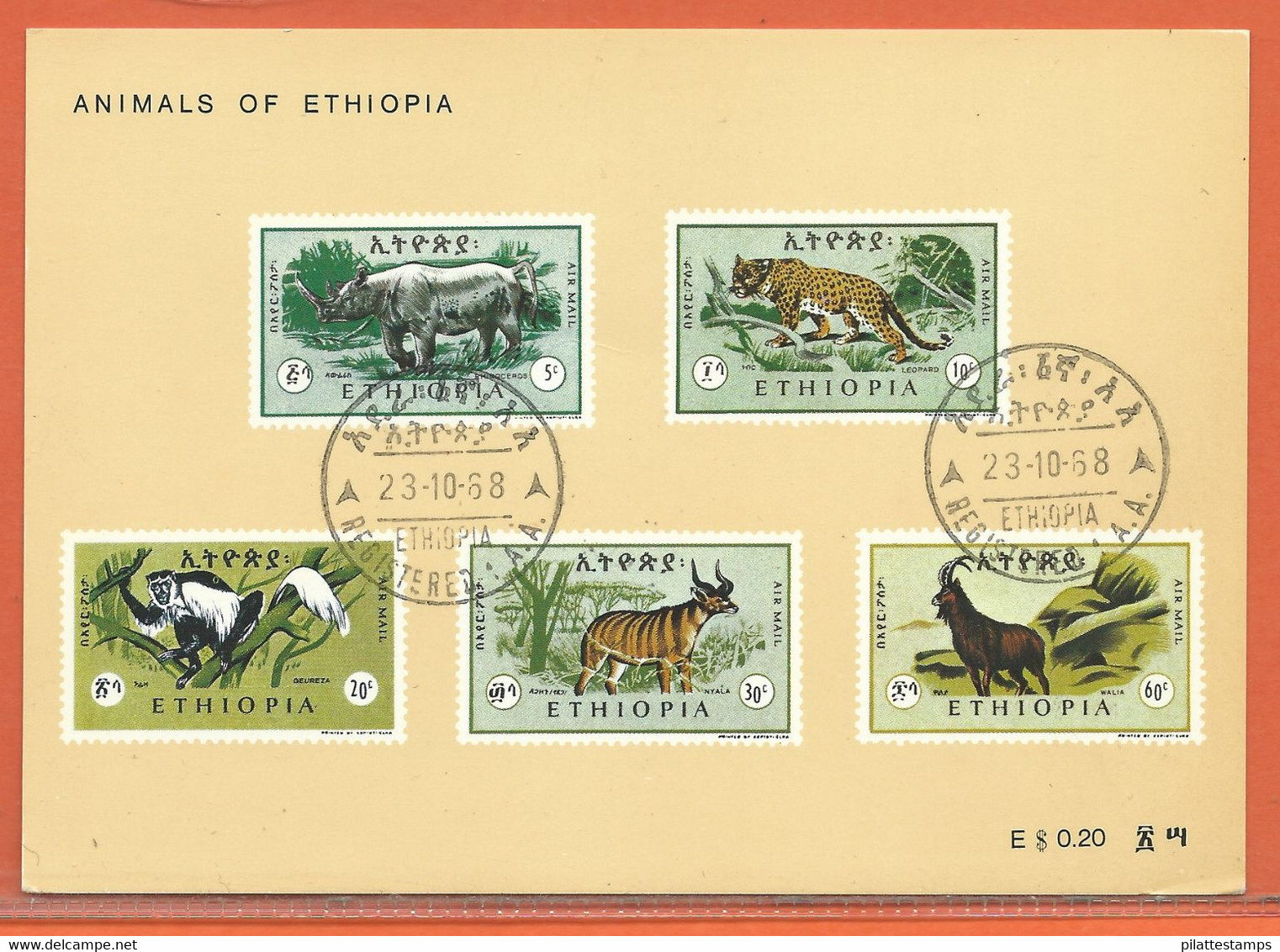 ANIMAUX RHINOCEROS ETHIOPIE CARTE DE 1968 - Boites A Timbres